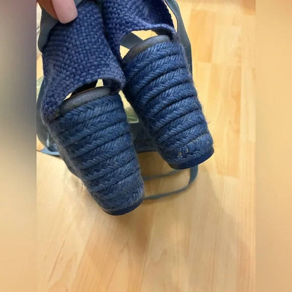 New Castaner  Women's Light Blue Espadrille Wedge Ankle-Tie Sandals - Picture 10 of 12